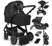 Lionelo Cochecito BIANKA 3 en 1 Plegable Portabebés 9kg, Silla 13kg, Capota XXL, Ruedas 360° Negro