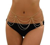 Combi Lencería Sexy Cadena de cuerpo chapado en oro para mujer, cadena de cintura superpuesta con perlas, cadena de vientre ajustable para bikini, cadena de cadera, joyería para cuerpo abierto