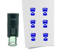 CombiCraft Sello Café-para-llevar 10mm redondo - Tinta azul - Tampón interno recargable - Para marcar papeles con diferentes dibujos para soluciones creativas
