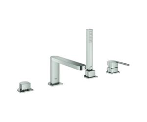 Combinación de bañera monomando Grohe Plus de 4 orificios, instalación en el borde de la bañera, proyección 211 mm, con accesorios, 29307DC3, Color: súper acero