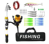 Combinación De Caña Y Carrete - Juego de Equipo Telescópico con de Transporte - Caña de Pescar Completa - para Agua Dulce Hielo Surf Muelle Mar Lago Río Estanque Orilla Bote Agua Salada