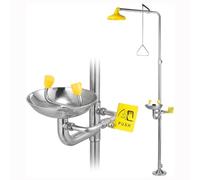 Combinación de ducha y lavado de ojos de emergencia, Ducha de estación de lavado de ojos de acero inoxidable 304 con señal de emergencia, Estación de lavado de ojos de ducha multifuncional