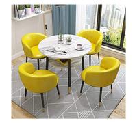 Combinación de escritorio y silla redonda para el hogar, sala de estar, mesa y silla, juego de estudio familiar, dormitorio, decoración de almacenamiento doble, 80 cm (color: caqui) (amarillo)