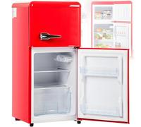 Combinación de frigorífico y congelador retro: refrigerador de dos puertas de 38 L, compartimento congelador de 22 L de 4 estrellas, capacidad útil de 60 L, iluminación interior LED,Red