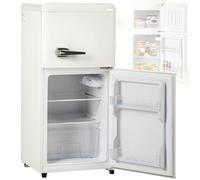 Combinación de frigorífico y congelador retro: refrigerador de dos puertas de 38 L, compartimento congelador de 22 L de 4 estrellas, capacidad útil de 60 L, iluminación interior LED,White