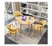Combinación de mesa y silla de ocio mesa redonda para recepción de oficina, mesa de comedor, estilo simple, diseño moderno, 1 mesa y 3 sillas (color: caqui) (amarillo)