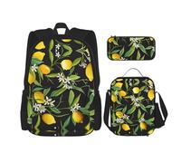 Combinación de mochila escolar - Juego de mochila escolar moderna y ligera para niñas, conjunto de mochila escolar Loon Birds, Limón y flor, Talla única