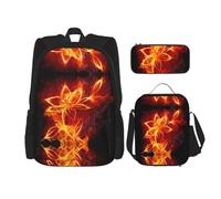 Combinación de mochila escolar - Juego de mochila escolar moderna y ligera para niñas, juego de cuatro pájaros, Flores de fuego llameante, Talla única