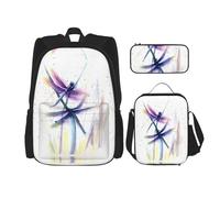 Combinación de mochila escolar - Juego de mochila escolar moderna y ligera para niñas, juego de mochila escolar lindo pingüino, Libélula colorida., Talla única