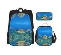 Combinación de mochila escolar - Juego de mochila escolar moderna y ligera para niñas, juego de mochila escolar amarillo limón, Tortugas marinas, Talla única