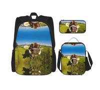 Combinación de mochila escolar - Juego de mochila escolar moderna y ligera para niñas, juegos de mochila escolar, papel pintado de vaca de escritorio, Papel pintado de vaca de escritorio, Talla única,