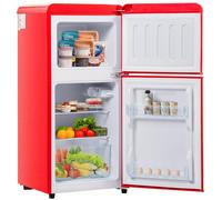 Combinación de refrigerador y congelador vertical de montaje superior retro, refrigerador de tamaño apartamento con congelador de 60 litros de capacidad,Red