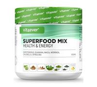 Combinación de superalimentos - 420 g de polvo (batido) con hierba de cebada, guaraná, maca, chlorella, spirulina, moringa - batido energético 100% natural - con sabor a limón - vegano