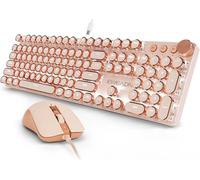 Combinación de teclado y mouse con cable para máquina de escribir, interruptor rosa de bajo ruido, oro rosa