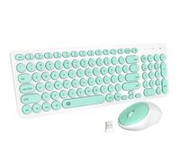 Combinación de Teclado y Mouse Inalámbricos, FD iK6630 2.4GHz Inalámbrico Redondo Lindo Conjunto de Teclas Elegante Ahorro de Energía Whisper-Quiet Combo (Verde Menta y Blanco)