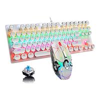 Combinación de teclado y mouse mecánicos para juegos, estilo retro punk de 87 teclas, interruptor azul, teclado retroiluminado RGB arcoíris, luz de respiración fresca, mouse ligero para juegos y