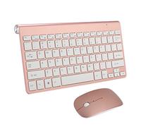 Combinación de Teclado y Ratón Inalámbricos,KINGCOO Ultra-thin Mini 2.4G Wireless Packs de teclado y Ratón Desktop Ajustable 800/1200/1600 DPI Silent Mouse Combo Para PC portátil Windows (Oro Rosa)