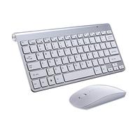 Combinación de Teclado y Ratón Inalámbricos,KINGCOO Ultra-thin Mini 2.4G Wireless Packs de teclado y Ratón Desktop Ajustable 800/1200/1600 DPI Silent Mouse Combo Para PC portátil Windows (Plata)