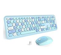 Combinación de teclado y ratón inalámbricos, Slim Compact 2,4 G USB de tamaño completo y teclado inalámbrico, lindo teclado de 110 teclas para PC, portátil, MacBook, Tablet, portátil, sistema Windows