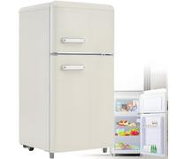 Combinación frigorífico-congelador retro: Dos puertas, 86,8 cm de alto, 45,5 cm de ancho, frigorífico pequeño de 60 litros de volumen total, silencioso, 120 kWh/año,White