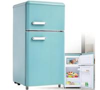 Combinación frigorífico-congelador retro: Dos puertas, 86,8 cm de alto, 45,5 cm de ancho, frigorífico pequeño de 60 litros de volumen total, silencioso, 120 kWh/año,Blue
