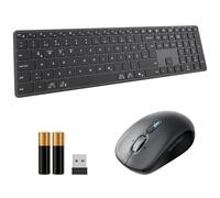 Combinación inalámbrica de teclado y ratón, ultradelgada y silenciosa, con radio de 2,4 GHz y doble conexión Bluetooth, compatible con varios dispositivos, tamaño completo, para Windows/PC/ordenadores