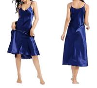 Combinacion Interior Mujer Vestidos Camisón de Mujer Ropa de Dormir Sexy Cuello en V negligé lencería Larga Ropa de Dormir Camison Botones (Blue, XL)