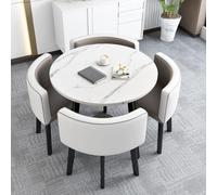 Combinación mesa y silla recepción oficina juego mesa comedor redonda para 4 material cuero fácil limpiar ahorra espacio adecuado para cocinas y áreas de recepción de oficinas B-Light Gray White