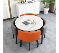 Combinación mesa y silla recepción oficina juego mesa comedor redonda para 4 material cuero fácil limpiar ahorra espacio adecuado para cocinas y áreas de recepción de oficinas B-Gray + Orange