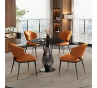 CombinacióN Moderna Mesa Y Sillas Comedor Negociaciones Negocios 60/70/80 Cm Conjunto Mesa Y Sillas Con Superficie Roca Base Poligonal Adecuado Salas Reuniones Y áReas RecepcióN Black + Orange 70cm