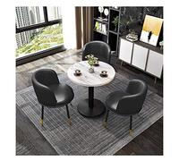 Combinación simple de mesa y silla de recepción para balcón, cafetería, juego de mesa y silla, juego de 4 piezas, decoración para el hogar, oficina, 1 mesa y 3 sillas (color: azul marino) (gris claro)