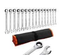 Combinadas VEVOR, 16 Piezas Tamaños SAE, 72 Dientes, Acero con , Bolsa Enrollable, Llaves de , Etiquetas de Tamaño , para Reparaciones Domésticas y Automotrices, Color Plateado