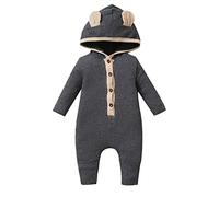 Combinaison bébé à manches longues en maille côtelée, col rond, boutons pression, pour nouveaux-nés garçons et filles, couleur unie, confort doux et extensible, taille 0-12 mois (Dark Gray, 3-6