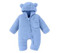 Combinaison Polaire bébé Ours réversible Avec Capuche, manchons pliables et chaussettes intégrées, pour Nouveau-né Filles et garçons, Tenue de Neige d'hiver chaude et douce, 0-12 mois (Sky Blue, 3-6
