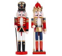 COMBIUBIU 2pcs MuñEco Cascanueces Navidad Hecho A Mano Tradicional De Pino, Cascanueces Navidad Mesa,AlféIzar De La Ventana De La Chimenea,Regalo De DecoracióN De Navidad para El Hogar (Rojo)