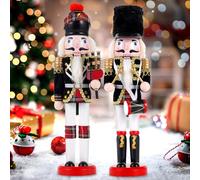 COMBIUBIU 2pcs MuñEco Cascanueces Navidad Hecho A Mano Tradicional De Pino, Cascanueces Navidad Mesa,AlféIzar De La Ventana De La Chimenea,Regalo De DecoracióN De Navidad para El Hogar (Negro)
