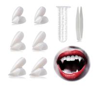 COMBLU Dientes de Vampiro, 6 Pares de Colmillos de Vampiro con Adhesivo Sólido, Colmillos de Vampiro para Disfraces de Halloween (13mm 15mm 17mm)