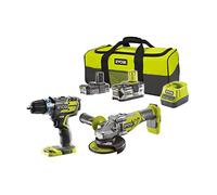 Combo 2 herramientas sin escobillas: 1 taladro de impacto sin escobillas R18PDBL-0+1 amoladora angular de 125 mm sin escobillas R18AG7-0 + 1 batería de 2,0 Ah + 1 batería de 5,0 Ah + 1 cargador rápido