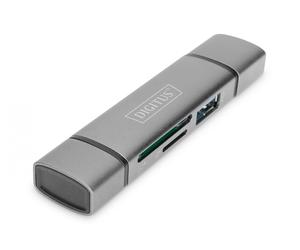 Combo Card Reader Hub (USB-C+USB 3.0) 1x SD, 1x MicroSD, 1x USB 3.0, grey
