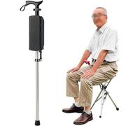 Combo de asiento plegable de altura ajustable, muleta portátil ligera con capacidad de 400 libras, silla de bastón para ancianos
