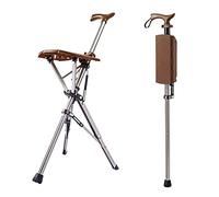 Combo de asiento plegable de altura ajustable, muleta portátil ligera con capacidad de 400 libras, silla de bastón para ancianos, color: marrón