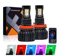 Combo De Bombillas LED, Lámpara De Conducción De Bombilla De Luz Antiniebla LED RGB Multifunción 12V 5370 LED 15000LM Para LED De Control De Aplicación, Paquete De 2,H8/h9/h11