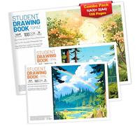 Combo de cuaderno de bocetos A3 + A4, paquete de 3 (108 páginas en total) | Papel de cartucho de 100 g/m² - Bloc A3 + 2 blocs A4 | Bloc de dibujo de cubierta suave para artistas, estudiantes y niños