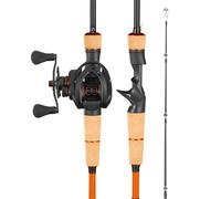 Combo de de pesca VEVOR, combo de de baitcasting de fibra de carbono IM7, caña de pesca de con 6+1 BB, relación de de 7.0:1, mango de corcho, guías de acero inoxidable con anillos de cerámica