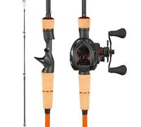Combo de de pesca VEVOR, combo de de baitcasting de fibra de carbono IM7, caña de pesca de con 6+1 BB, relación de de 7.0:1, mango de corcho, guías de acero inoxidable con anillos de cerámica