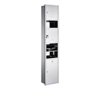 Combo de dispensador y cubo de basura de acero inoxidable, estante de almacenamiento comercial montado en la pared con cerradura, ideal para baño, diseño que ahorra espacio (14.2 x 6.5 x 63 pulgadas)