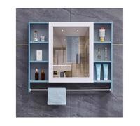 Combo de espejo de baño y botiquín de pared con estantes y toallero, ideal para baño, sala de estar, lavandería, dormitorio (azul, 90 cm)