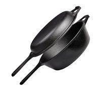 Combo de horno holandés y sartén, cocina múltiple 2 en 1 de hierro fundido presazonado, olla profunda + sartén for hornear pan, utensilios de cocina for interiores y exteriores