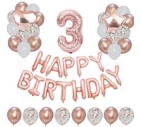 Combo de pancarta de feliz cumpleaños de 40 pulgadas, 1 estrella y 1 corazón, globos de aluminio de 12 pulgadas, 12 piezas metálicas, 12 globos lisos y 12 globos de confeti para decoración de fiestas