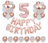 Combo de pancarta de feliz cumpleaños de 40 pulgadas, 1 estrella y 1 corazón, globos de aluminio de 12 pulgadas, 12 piezas metálicas, 12 globos lisos y 12 globos de confeti para decoración de fiestas